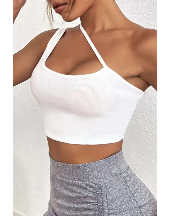 Omarı Şık Beyaz Tek Omuzlu Çapraz Askılı Crop Top