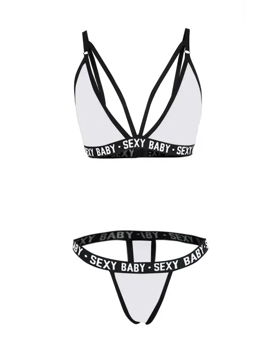 Omarı Beyaz Yazı Detaylı Ipli Sütyen Takımı - Yazın Vazgeçilmezi!