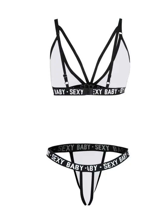 Omarı Beyaz Yazı Detaylı Ipli Sütyen Takımı - Yazın Vazgeçilmezi!