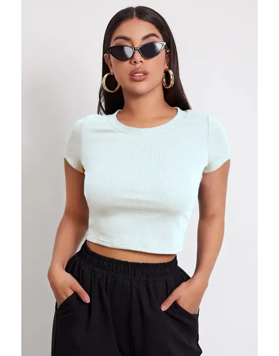 Omarı Beyaz Crop Top Bluz
