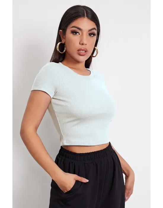 Omarı Beyaz Crop Top Bluz
