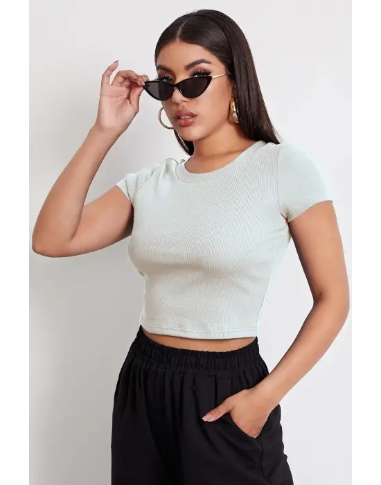 Omarı Beyaz Crop Top Bluz