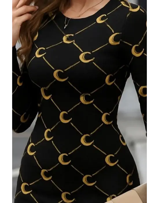 Kadın Bisiklet Yaka Uzun Kol Triko Mini Boy Elbise