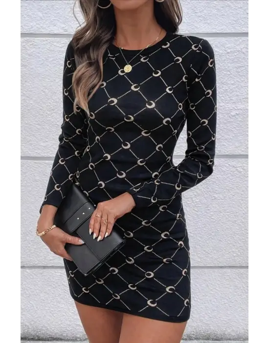 Kadın Bisiklet Yaka Uzun Kol Triko Mini Boy Elbise