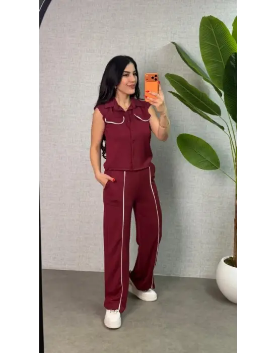 Kadın Biyeli Cep Detay Yelek Ve Pantolon Modal Kumaş Ikili Takım