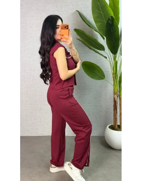 Kadın Biyeli Cep Detay Yelek Ve Pantolon Modal Kumaş Ikili Takım