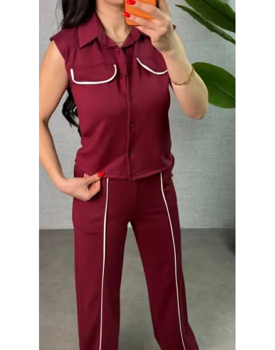 Kadın Biyeli Cep Detay Yelek Ve Pantolon Modal Kumaş Ikili Takım