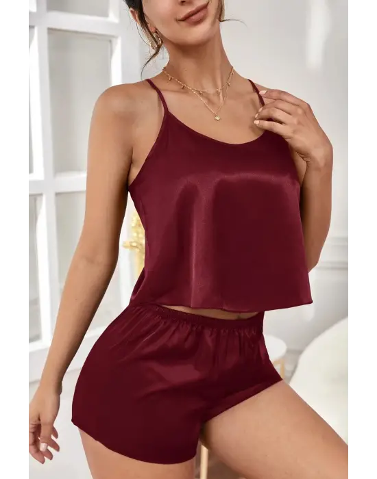 Omarı Asimetrik Dekolte Detaylı Şık Kadın Gecelik Takım