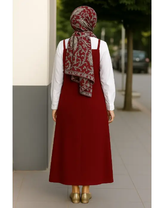 Kadın Bordo Basic Ayarlanabilir Askılı Jile Elbise