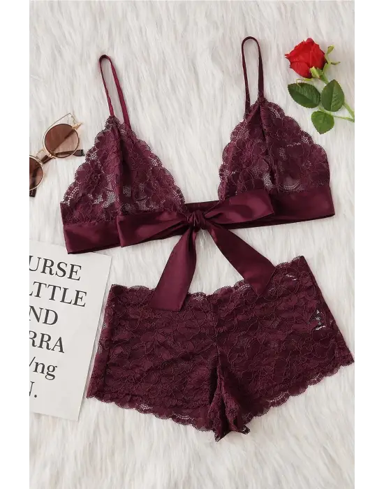 Omarı Dantelli ve Kurdelalı Kadın İç Çamaşır Takımı
