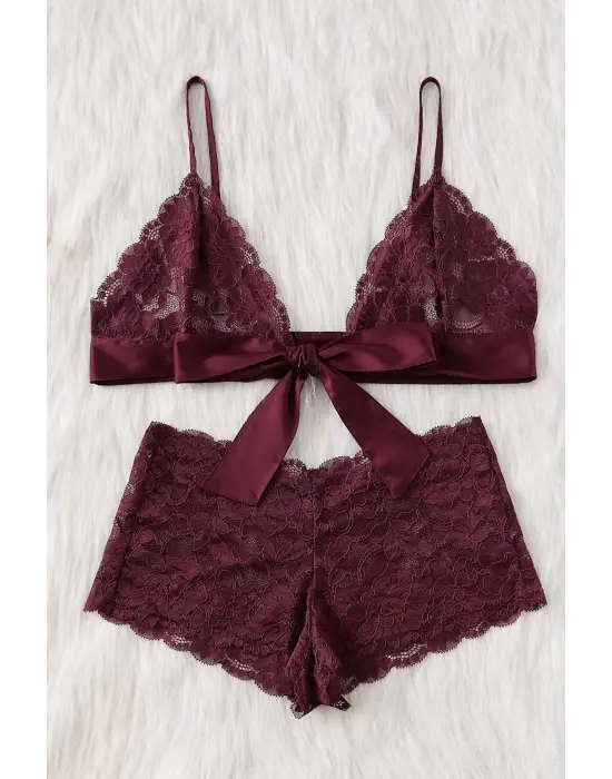 Omarı Dantelli ve Kurdelalı Kadın İç Çamaşır Takımı