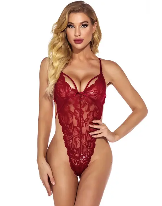 Omarı Şık Dantelli Bordo İç Çamaşır Takımı
