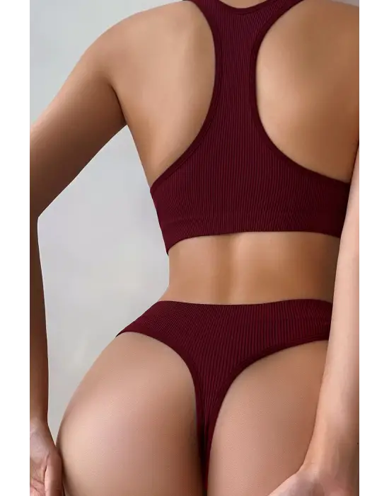 Omarı Ultra Rahat Seamless Bordo Tangalı İç Çamaşır Takımı