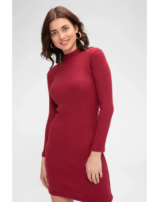 Omarı Bordo Kaşkorse Bodycon Mini Elbise