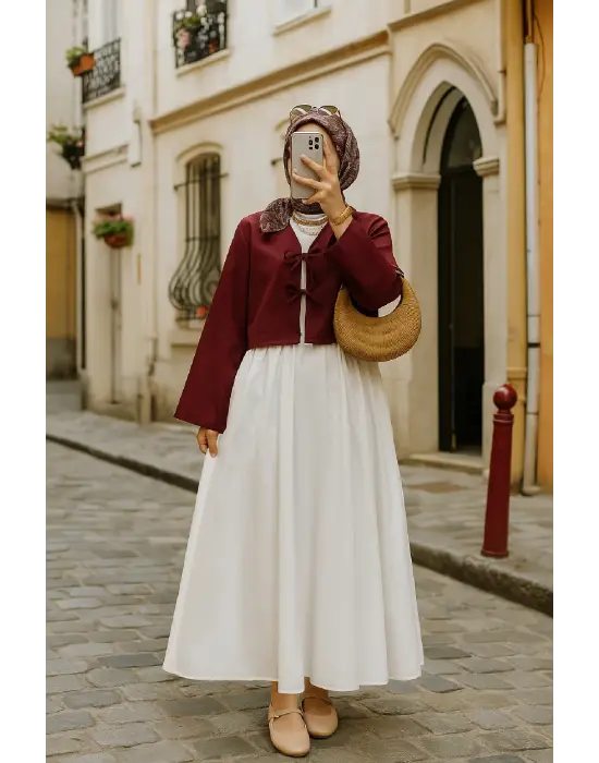 Kadın Bordo Kısa Kimono Ceket – Zarif ve Şık Kombin Parçası