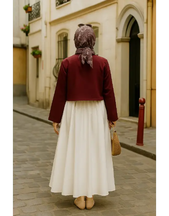 Kadın Bordo Kısa Kimono Ceket – Zarif ve Şık Kombin Parçası