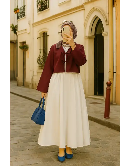 Kadın Bordo Kısa Kimono Ceket – Zarif ve Şık Kombin Parçası