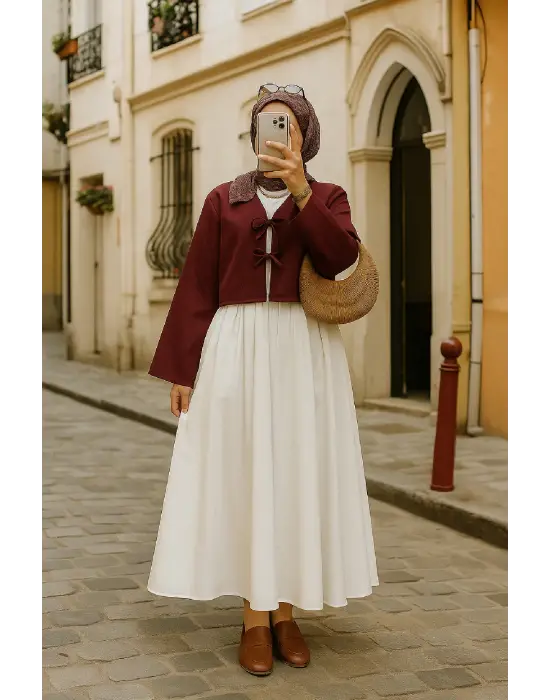 Kadın Bordo Kısa Kimono Ceket – Zarif ve Şık Kombin Parçası