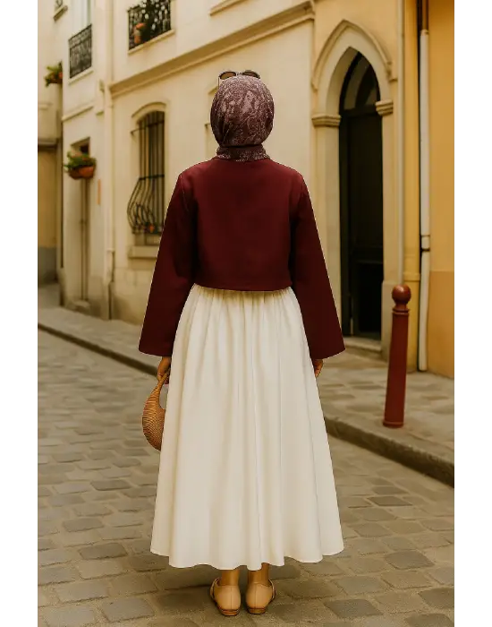 Kadın Bordo Kısa Kimono Ceket – Zarif ve Şık Kombin Parçası