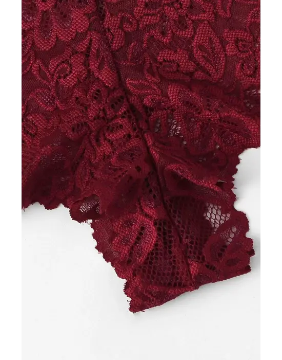 Omarı Özel Tasarım Kadın Bordo Sütyen Külot Takımı