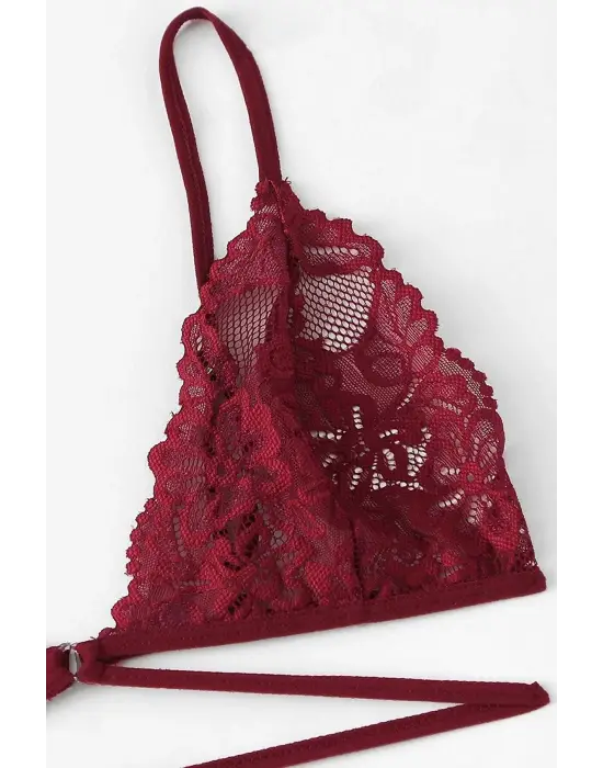 Omarı Özel Tasarım Kadın Bordo Sütyen Külot Takımı