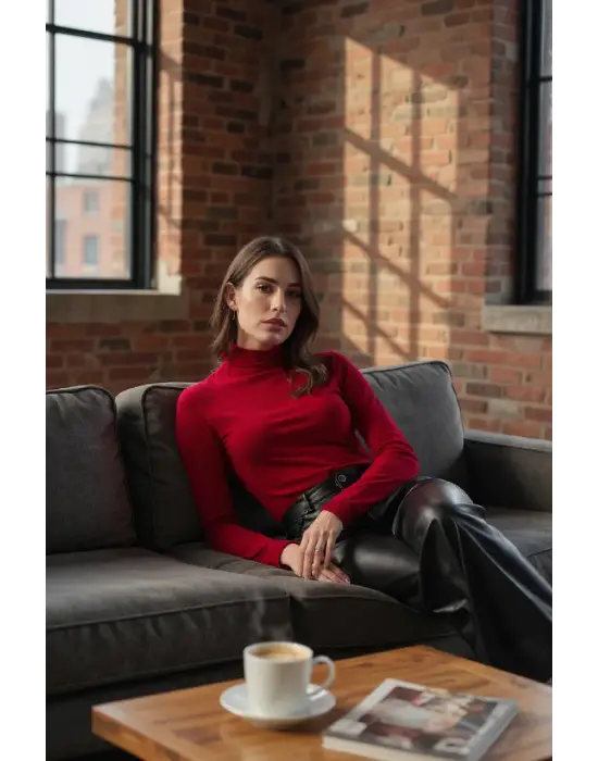 Kadın Bordo Parmak Detaylı Esnek Uzun Kollu Body