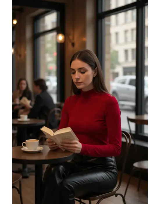 Kadın Bordo Parmak Detaylı Esnek Uzun Kollu Body