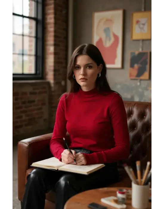 Kadın Bordo Parmak Detaylı Esnek Uzun Kollu Body