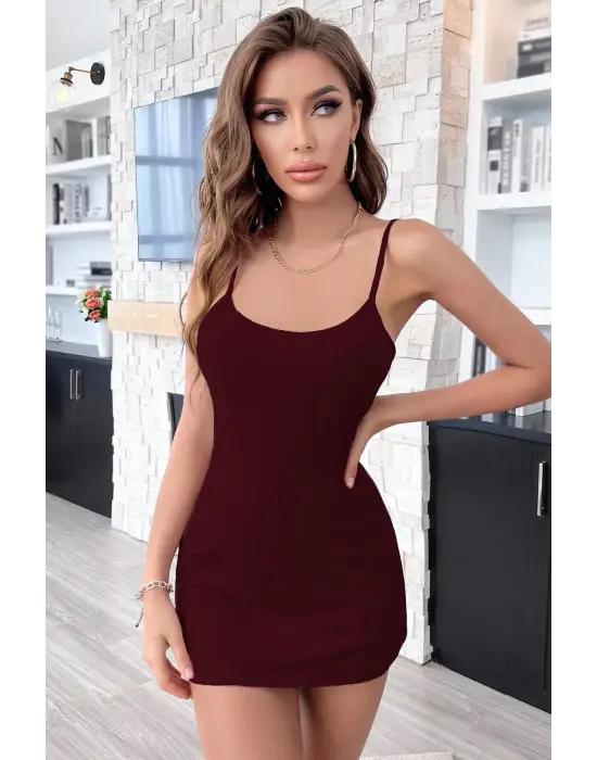 Omarı Bordo Dantelli Mini Gecelik - Şık ve Cazip Tasarım