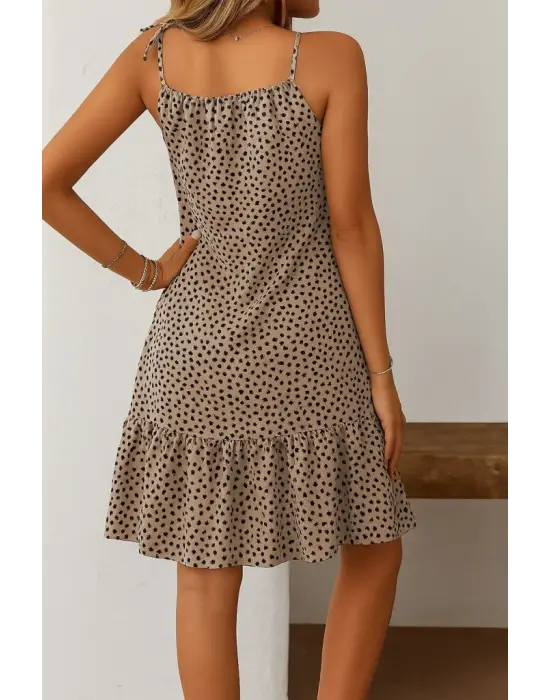 Kadın Boyundan Askılı Desenli Fırfırlı Süprem Elbise