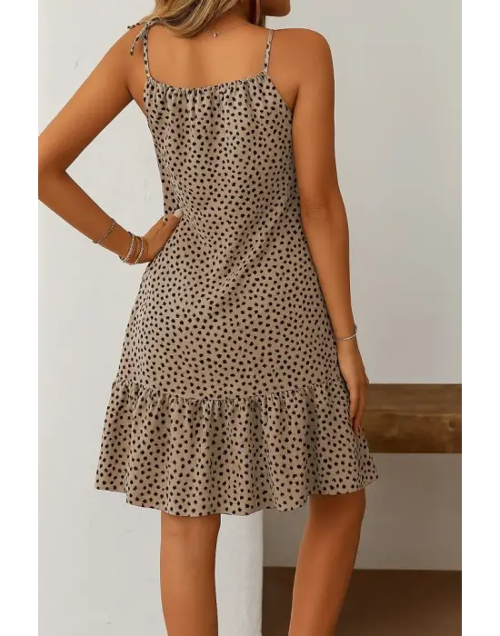 Kadın Boyundan Askılı Desenli Fırfırlı Süprem Elbise