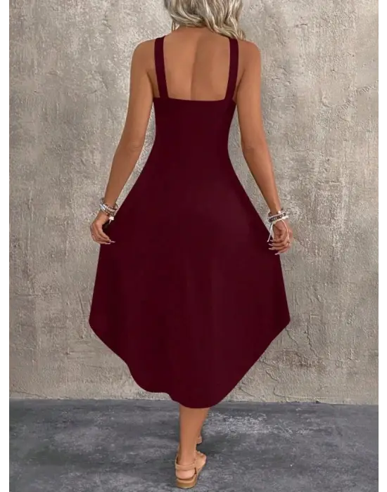 Omarı Asimetrik Kesim Halka Detaylı Elbise