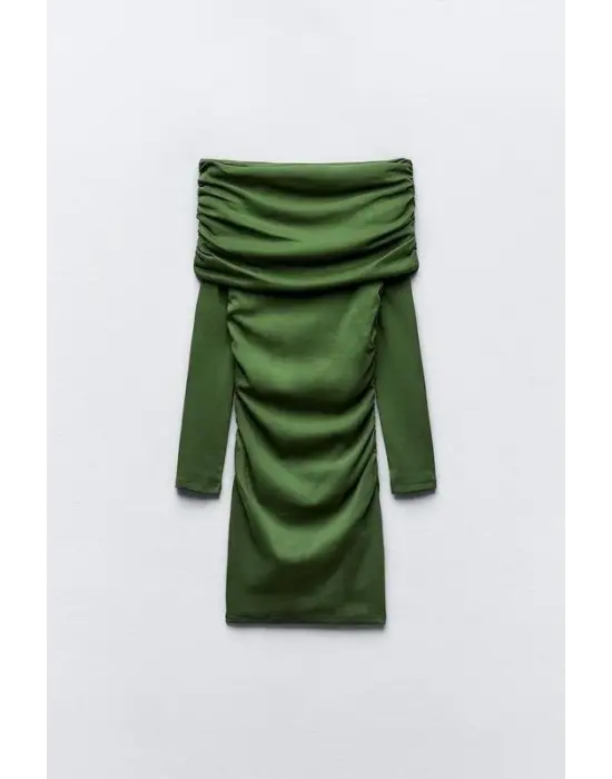 Omarı Büzgülü Madonna Mendil Yaka Mini Elbise