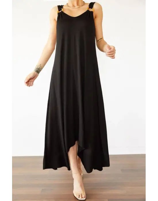 Kadın çan Dokuma Kumaş V Yaka Asimetrik Kesim Elbise