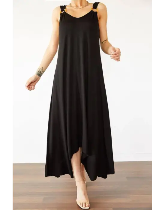 Omarı Zarif Asimetrik Kesim V Yaka Elbise