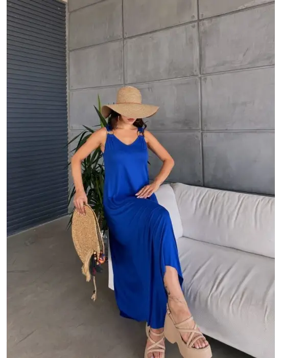 Kadın çan Dokuma Kumaş V Yaka Asimetrik Kesim Elbise