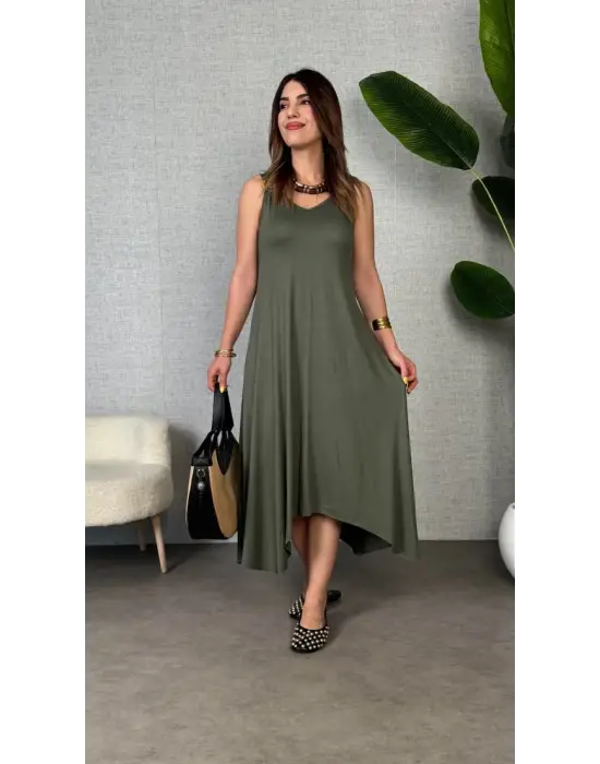 Omarı Asimetrik Kesim Kadın Dokuma Kumaş Elbise