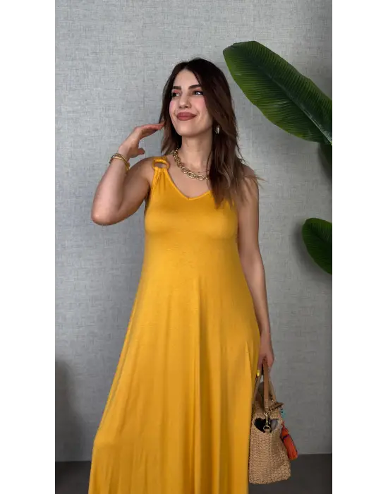 Kadın çan Dokuma Kumaş V Yaka Asimetrik Kesim Elbise