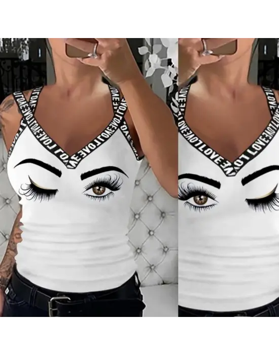 Kadın çapraz şeritli Göz Baskılı Viskon Bluz