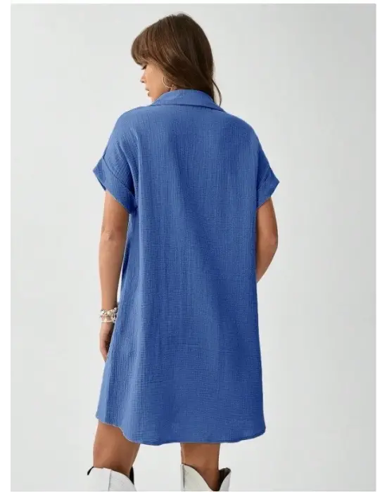 Omarı Müslin Kumaş Mini Gömlek Elbise