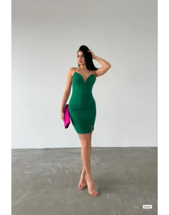 Kadın Dalgıç Krep Kumaş Askılı Mini Elbise