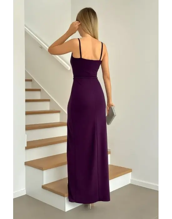 Kadın Dalgıç Kumaş V Yaka Yırtmaç Detaylı Maxi Boy Elbise