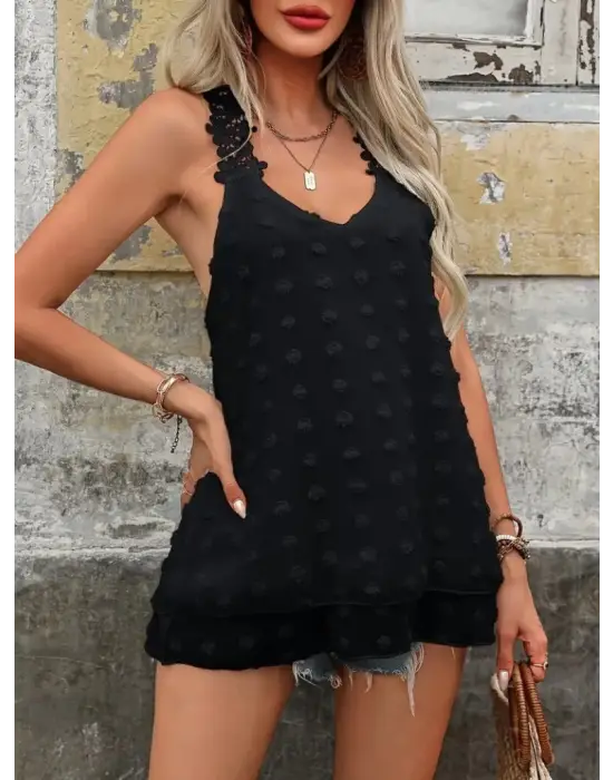 Omarı Dantel Detaylı Kadın Yaka Askılı Bluz