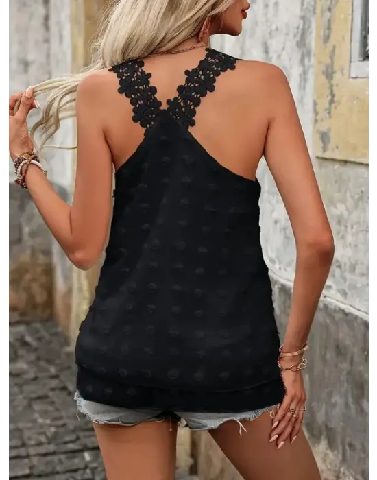 Omarı Dantel Detaylı Kadın Yaka Askılı Bluz