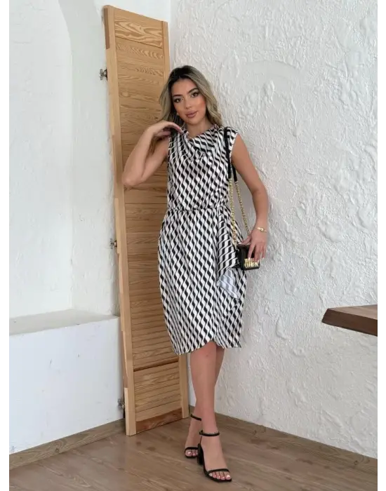 Omarı Degaje Yaka Saten Midi Elbise