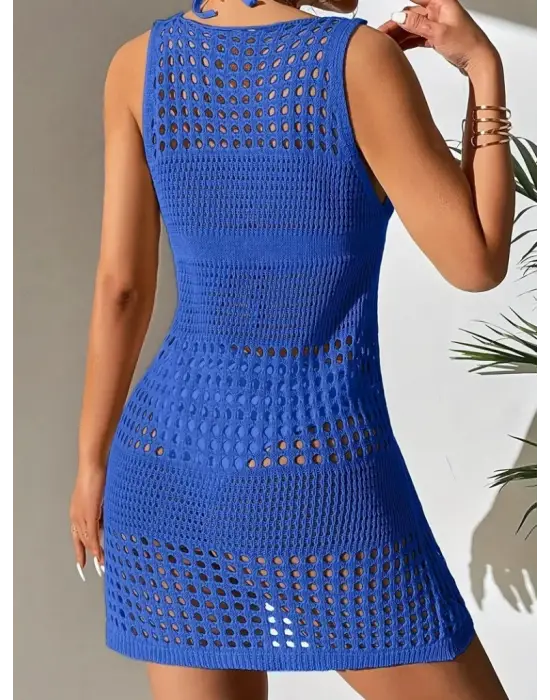 Kadın Delikli örgü Detay Mini Triko Pareo Elbise