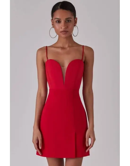 Kadın Derin V Yaka Sırt Dekolteli Fırsat Ürün Mini Elbise