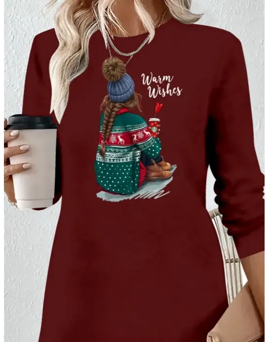 Omarı Modern Desenli Uzun Kollu Kadın Elbisesi