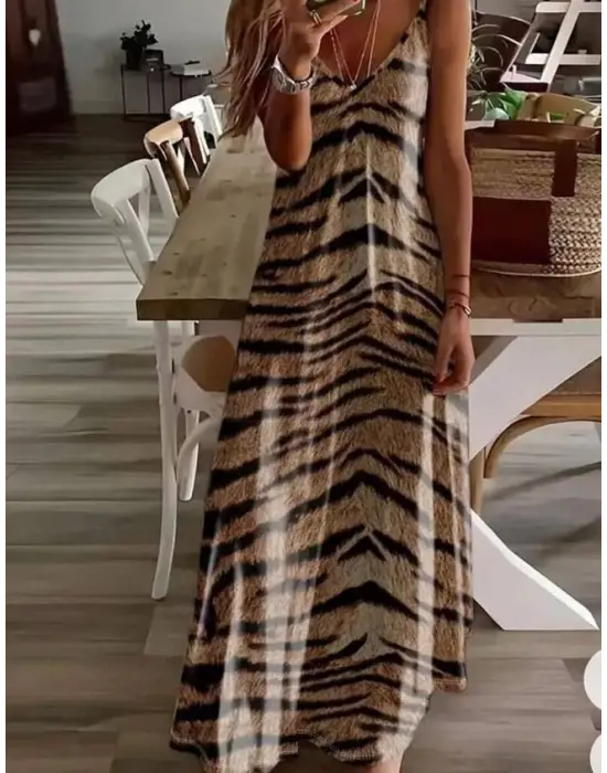 Omarı Çiçek Desenli Maxi Boy Elbise