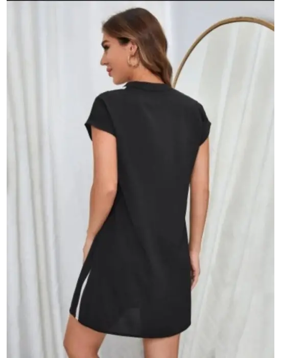 Kadın Dokuma Viskon Kumaş V Yaka Zebra Desenli Elbise